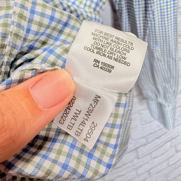 Peter Millar Long Sleeve Button Down Shirt Size S White Plaid Check Blue Green - Picture 5 of 6